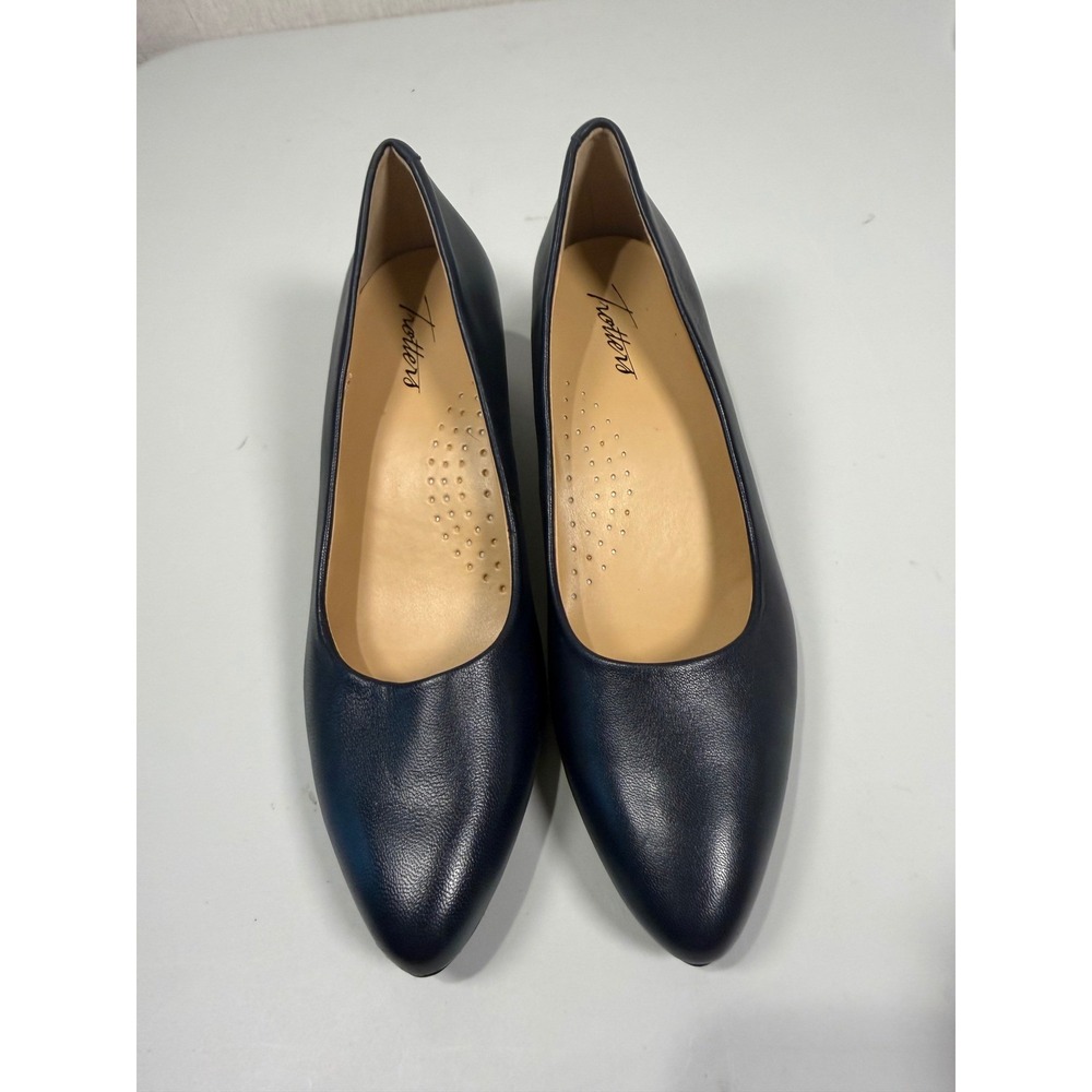 Trotters Womens Navy Blue Leather Pointed Toe Block Heel Pumps T1856-400 7.5N